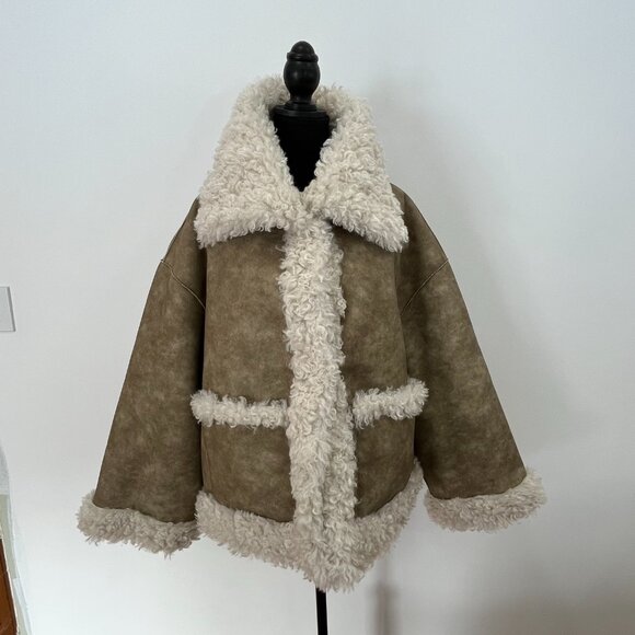 Free People Kiki Sherpa Jacket Coat in Concrete Combo - NWT - Large - Picture 4 of 7